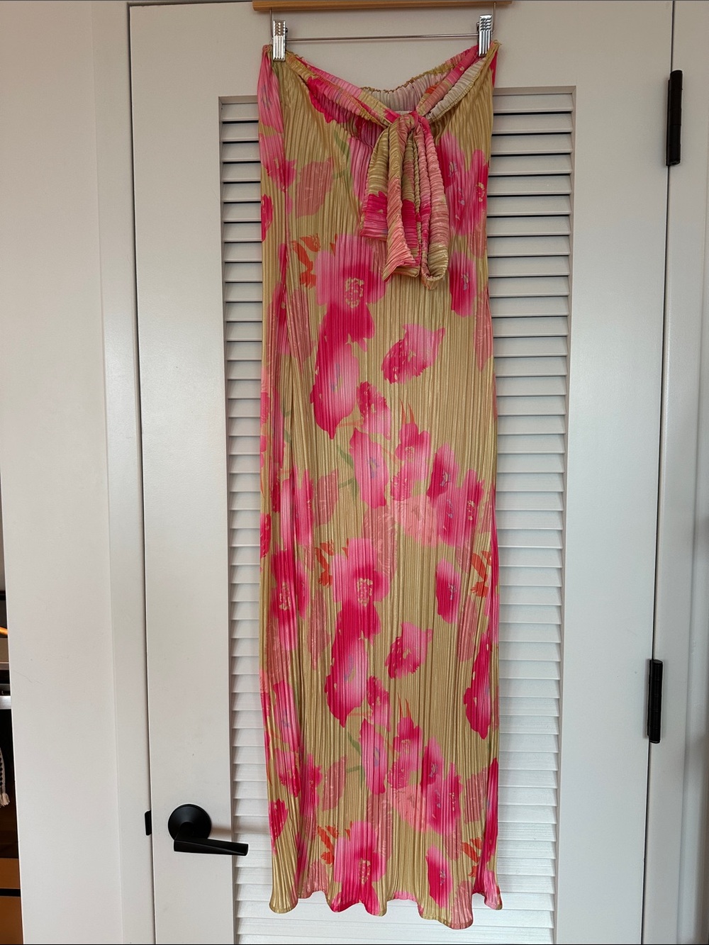 KMBANGI Pink Floral Pleated Strapless Maxi Dress Backless Tie Size S - Picture 3 of 3